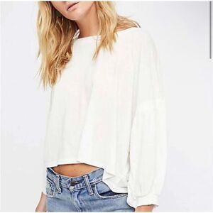 We The Free People Sugar Rush Tee Shirt Medium White Oversized Long Sleeve Top M